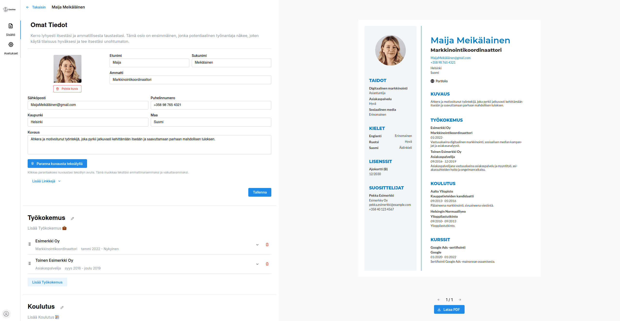 CeeVee ResumeBuilder Interface